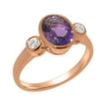 thumbnail image 1 of LBG British Made Solid 9k Rose Gold ring with Natural Amethyst & Cubic Zirconia Womens Engagement Ring - 33 size options - Size 9.75, 1 of 6