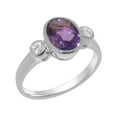 thumbnail image 1 of LBG British Made Solid 9k White Gold Natural Amethyst & Diamond Womens Anniversary Ring - 33 size options - Size 10.25, 1 of 6