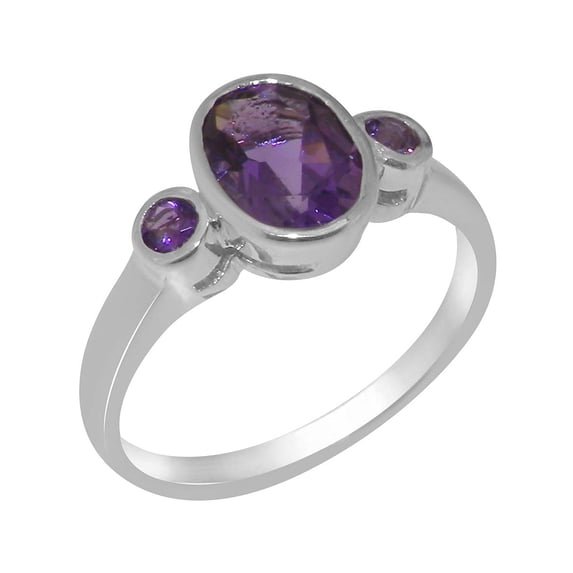 LBG British Made Solid 9k White Gold Natural Amethyst Womens Anniversary Ring - 33 size options - Size 10.25