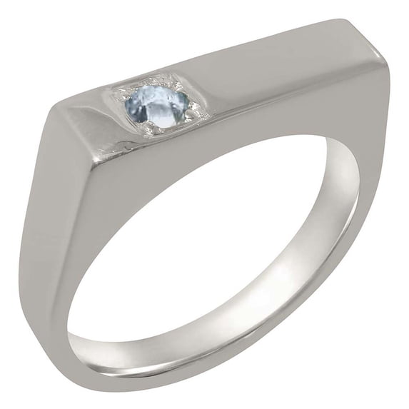 LBG British Made Solid 9k White Gold Natural Aquamarine Mens Band Ring - 33 size options - Size 12