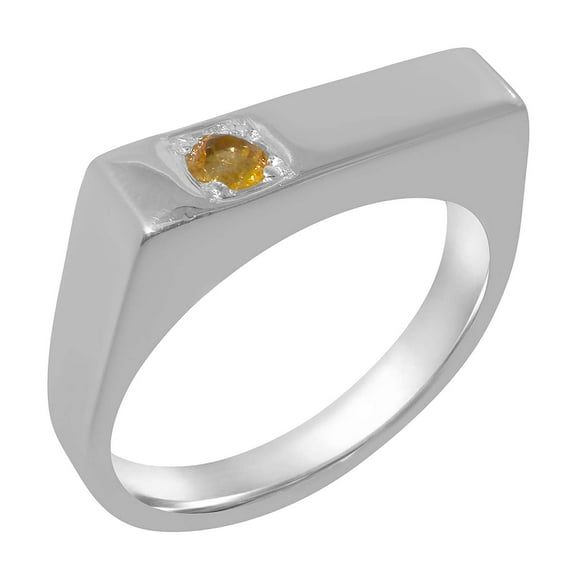 LBG British Made Solid 9k White Gold Natural Citrine Mens Band Ring - 33 size options - Size 12