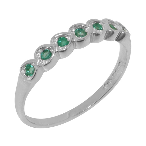 LBG British Made Solid 9k White Gold Natural Emerald Womens Anniversary Ring - 33 size options - Size 12