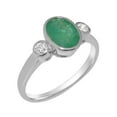 thumbnail image 1 of LBG British Made Solid Sterling Silver Natural Emerald & Diamond Womens Anniversary Ring - 33 size options - Size 10.25, 1 of 6
