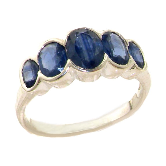 LBG British Made Solid Sterling Silver Natural Sapphire Womens Band Ring - 33 size options - Size 10.25