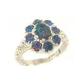 thumbnail image 1 of LBG British Made Spectacular 10k White Gold Synthetic Opal Triplet Womens Promise Ring - 33 size options - Size 10.5, 1 of 6