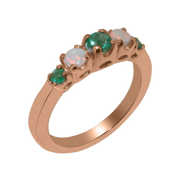 LBG British Made Spectacular 14k Rose Gold Natural Emerald & Opal Womens band Ring - 33 size options - Size 10.5