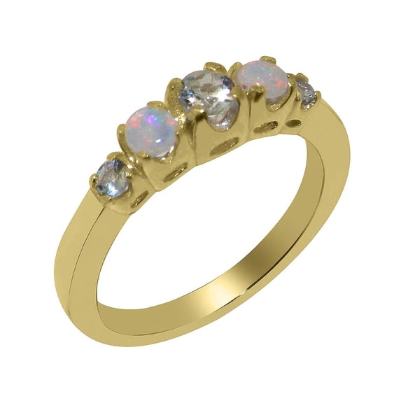 LBG British Made Spectacular 14k Yellow Gold Natural Aquamarine & Opal Womens band Ring - 33 size options - Size 10.5