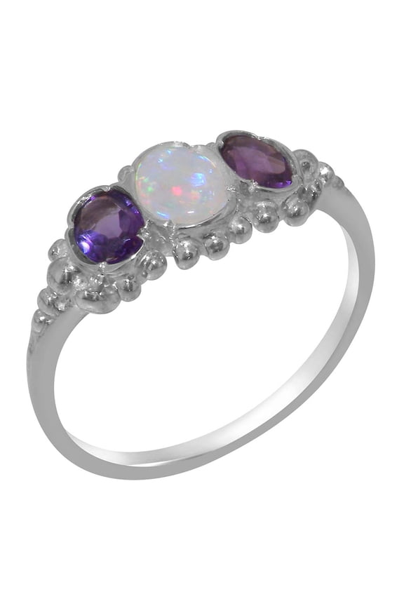 LBG British Made Spectacular 925 Sterling Silver Natural Opal & Amethyst Womens Statement Ring - 33 size options - Size 10.5