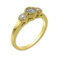thumbnail image 1 of LBG British Made Spectacular 9k Yellow Gold Natural Aquamarine & Cultured Pearl Womens Statement Ring - 33 size options - Size 10.5, 1 of 7