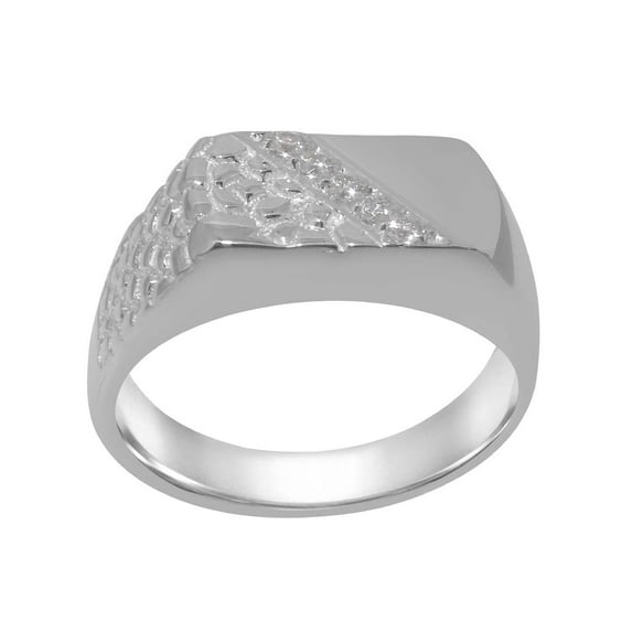 LBG British Made Sterling Silver Natural Diamond Mens band Ring - 33 size options - Size 10.25