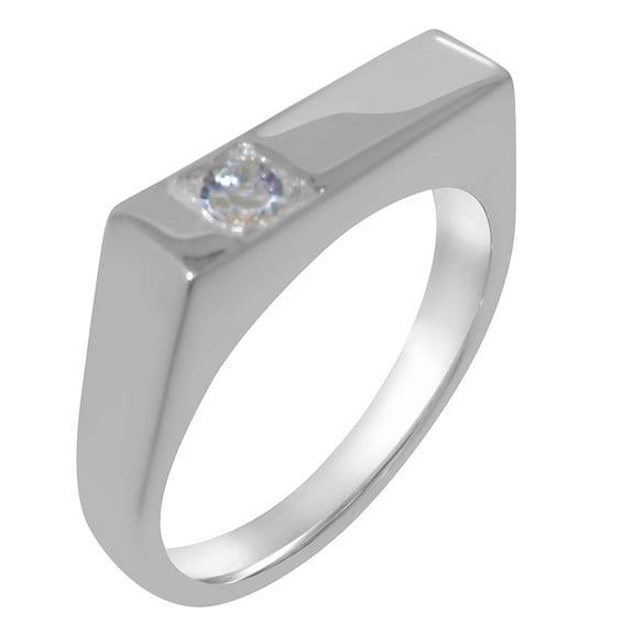 LBG British Made Sterling Solid Silver ring with Natural Diamond Mens Band Ring - 33 size options - Size 11