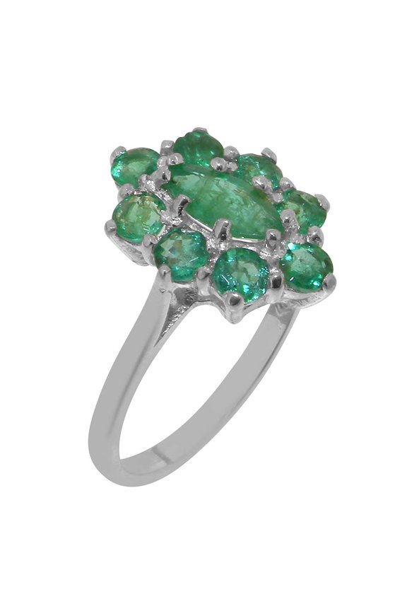 LBG British Made Sterling Solid Silver ring with Natural Emerald Womens Statement Ring - 33 size options - Size 11