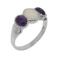 thumbnail image 1 of LBG British Made Sterling Solid Silver ring with Natural Opal & Amethyst Womens Engagement Ring - 33 size options - Size 11, 1 of 7