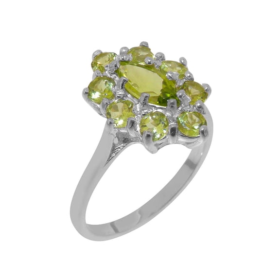 LBG British Made Sterling Solid Silver ring with Natural Peridot Womens Statement Ring - 33 size options - Size 11