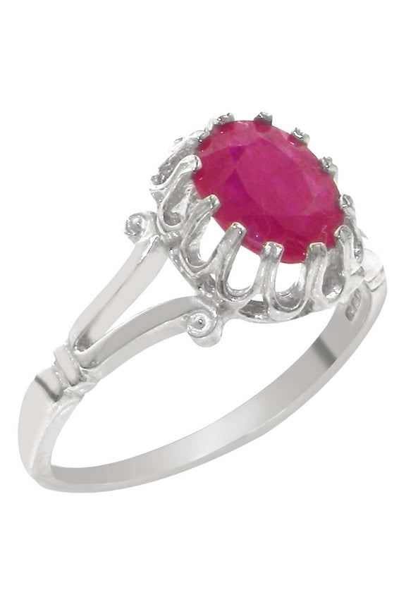 LBG British Made Sterling Solid Silver ring with Natural Ruby Womens Anniversary Ring - 33 size options - Size 11