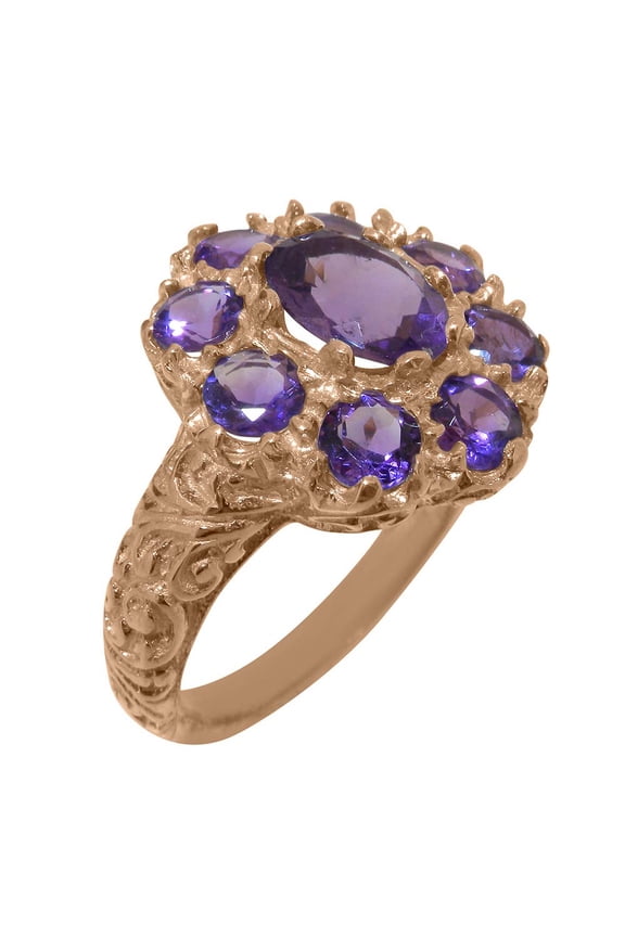 LBG British Made Stunning 10k Rose Gold Natural Amethyst Womens Anniversary Ring - 33 size options - Size 8.5