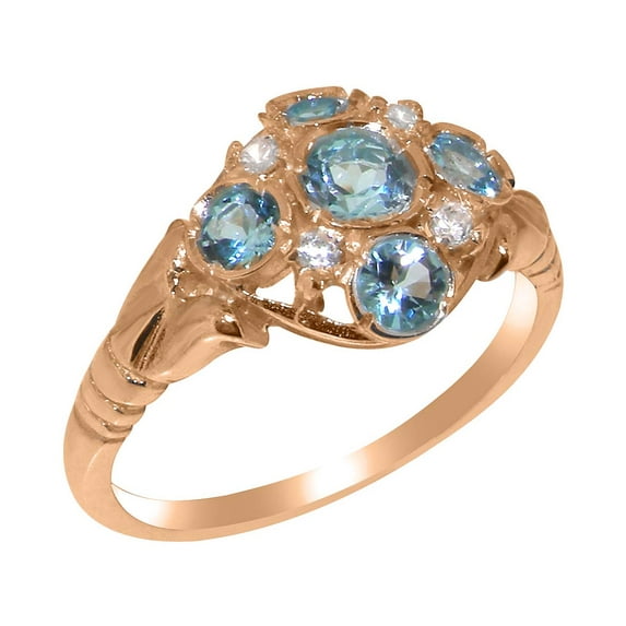 LBG British Made Stunning 10k Rose Gold Natural Blue Topaz & Diamond Womens Anniversary Ring - 33 size options - Size 8.5