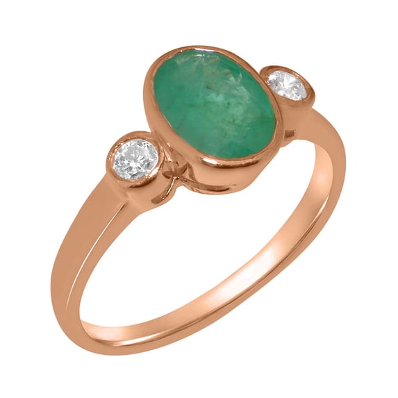 LBG British Made Stunning 14k Rose Gold Natural Emerald & Diamond Womens Engagement Ring - 33 size options - Size 8.5