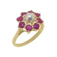 thumbnail image 1 of LBG British Made Stunning 14k Yellow Gold Cultured Pearl & Turquoise Womens Anniversary Ring - 33 size options - Size 8.5, 1 of 6