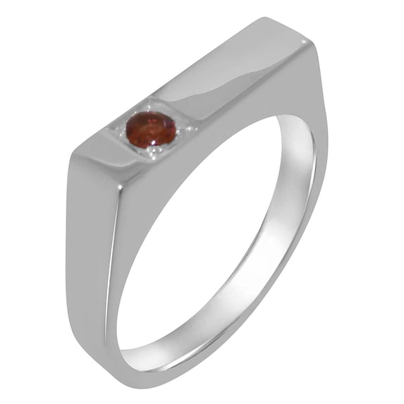 LBG British Made Stunning 18k White Gold Natural Garnet Mens Band Ring - 33 size options - Size 8.5