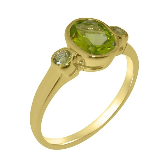 LBG British Made Stunning 18k Yellow Gold Natural Peridot Womens Engagement Ring - 33 size options - Size 8.5