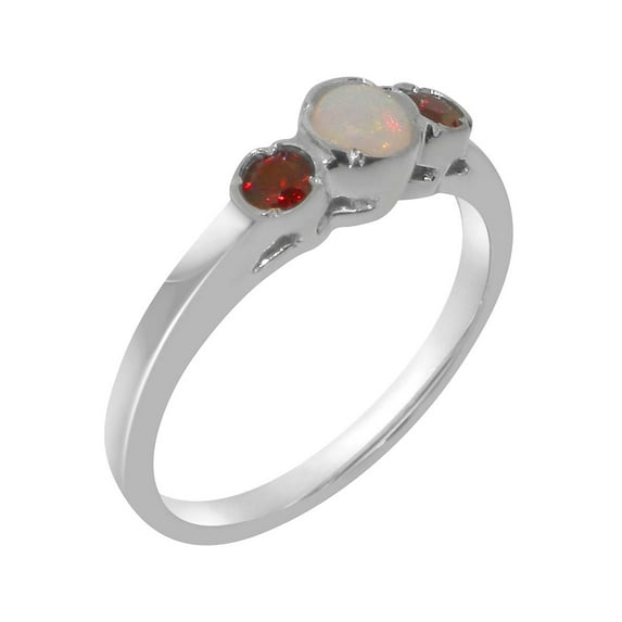 LBG British Made Stunning 925 Sterling Silver Natural Opal & Garnet Womens Engagement Ring - 33 size options - Size 8.5