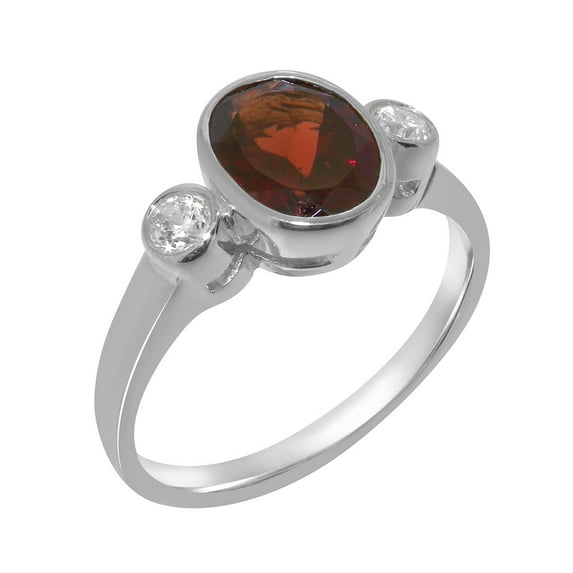 LBG British Made Stunning 9k White Gold Natural Garnet & Cubic Zirconia Womens Engagement Ring - 33 size options - Size 8.5