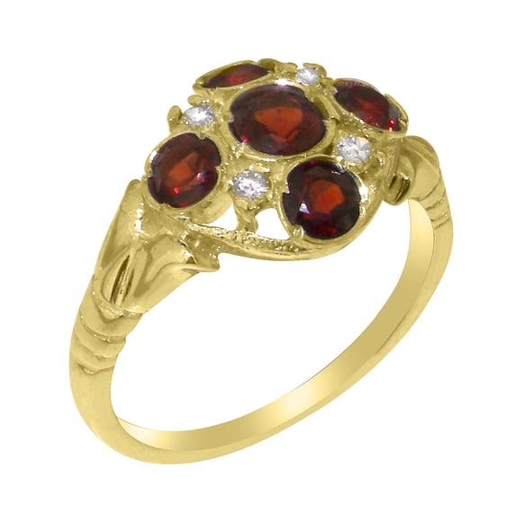 LBG British Made Stunning 9k Yellow Gold Natural Garnet & Diamond Womens Anniversary Ring - 33 size options - Size 8.5