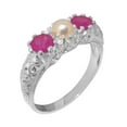 thumbnail image 1 of LBG British Made Traditional 10k White Gold Ring with Cultured Pearl & Ruby Womens Promise Ring - 33 size options - Size 4.25, 1 of 7
