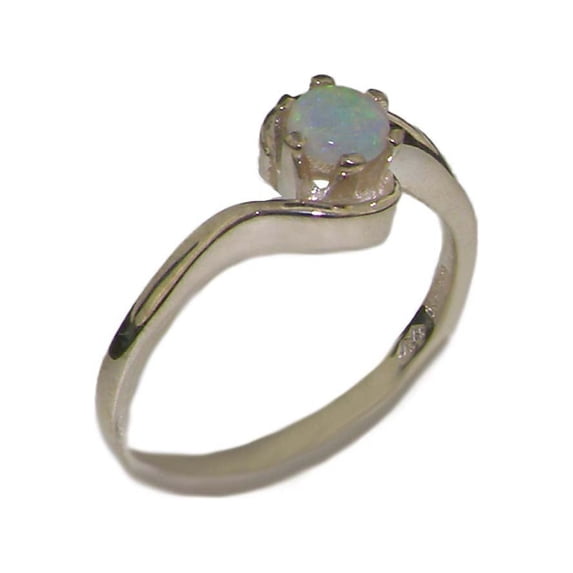 LBG British Made Traditional 10k White Gold Ring with Natural Opal Womens Engagement Ring - 33 size options - Size 4.25