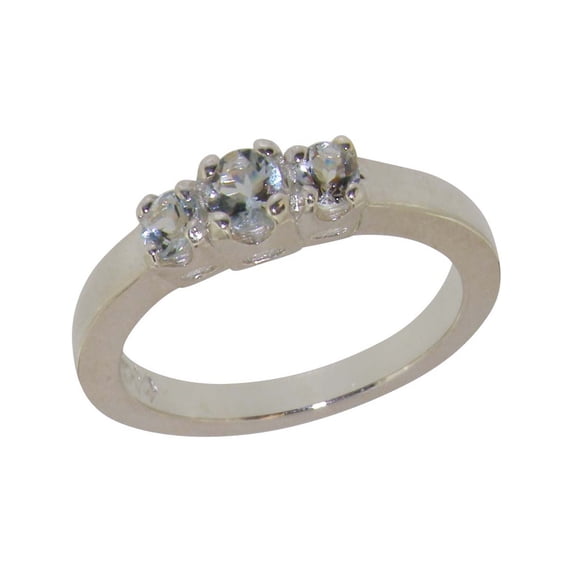 LBG British Made Traditional 9k White Gold Ring with Natural Aquamarine Womens Promise Ring - 33 size options - Size 4.25