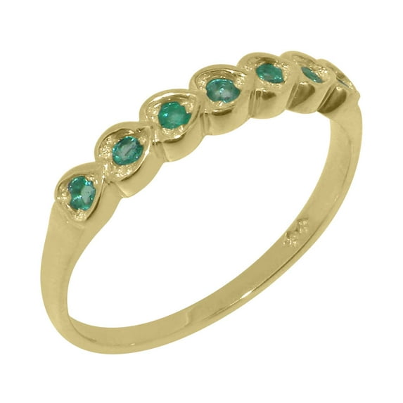 LBG British Made Traditional Solid 10k Yellow Gold Ring with Natural Emerald Womens Eternity Ring - 33 size options - Size 4.25