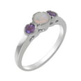 thumbnail image 1 of LBG British Made Traditional Solid 14k White Gold Ring with Natural Opal & Amethyst Womens Promise Ring - 33 size options - Size 4.25, 1 of 7