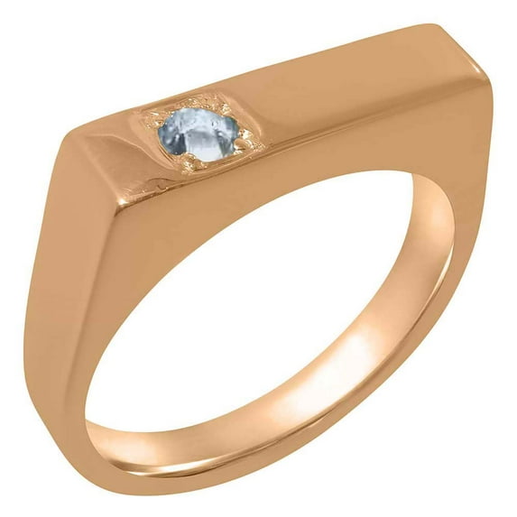 LBG British Made Traditional Solid 18k Rose Gold Ring with Natural Aquamarine Mens Promise Ring - 33 size options - Size 12.25