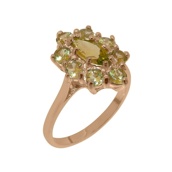 LBG British Made Traditional Solid 18k Rose Gold Ring with Natural Peridot Womens Statement Ring - 33 size options - Size 4.25