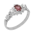 thumbnail image 1 of LBG British Made Traditional Solid 18k White Gold Ring with Natural Pink Tourmaline & Diamond Womens Promise Ring - 33 size options - Size 4.25, 1 of 8