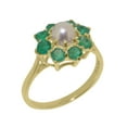 thumbnail image 1 of LBG British Made Traditional Solid 18k Yellow Gold Ring with Cultured Pearl & Emerald Womens Statement Ring - 33 size options - Size 4.25, 1 of 6