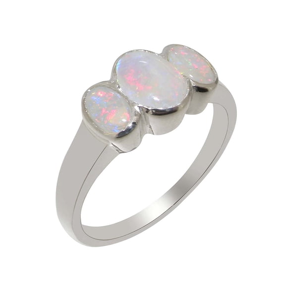 LBG British Made Traditional Solid 925 Sterling Silver Ring with Natural Opal Womens Promise Ring - 33 size options - Size 4.25