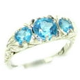 thumbnail image 1 of LBG British Made VINTAGE style Solid 10K White Gold Natural Blue Topaz Trilogy Ring, 1 of 5