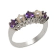 thumbnail image 1 of LBG English Made 10k White Gold Natural Amethyst & Cultured Pearl Ladies Eternity Ring - 33 size options - Size 11, 1 of 7