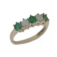 thumbnail image 1 of LBG English Made 10k White Gold Natural Emerald & Opal Womens Eternity Ring - 33 size options - Size 5.75, 1 of 7
