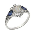 thumbnail image 1 of LBG English Made 10k White Gold Ring with Natural Opal & Diamond Womens Engagement Ring - Size 7.25, 1 of 5
