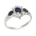 thumbnail image 1 of LBG English Made 925 Sterling Silver Real Natural Sapphire & Cubic Zirconia Womens Statement Ring - Size 8, 1 of 5