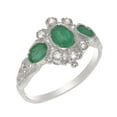 thumbnail image 1 of LBG English Made Traditional 925 Sterling Silver Ring with Natural Emerald & Diamond Womens Promise Ring - Size 4.25, 1 of 5