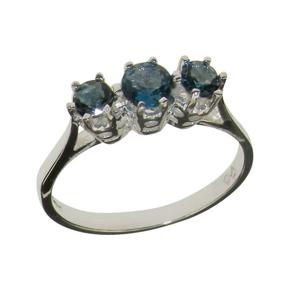 LBG Real 14k White Gold Natural London Blue Topaz Womens Anniversary Ring - Size 6.25