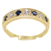 LBG Solid 10k .417 Yellow Gold Natural Diamond and Sapphire Womens Band Ring (0.16 cttw, H-I Color, I2-I3 Clarity)