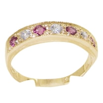LBG Solid 10k .417 Yellow Gold Natural Pink Tourmaline and Cubic Zirconia Womens Band Ring -Sizes 4 to 12