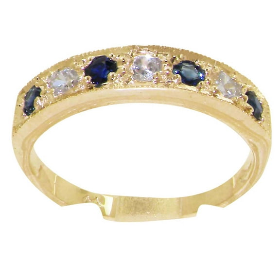 LBG Solid 10k .417 Yellow Gold Natural Sapphire and CubicZirconia Womens Band Ring - Sizes 4 to 12