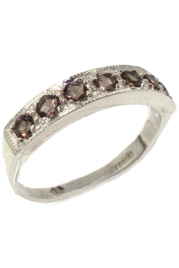 LBG Solid 14K White Gold Natural Smoky Quartz Eternity Anniversary Ring - Size 4 - Sizes 4 to 12 Available