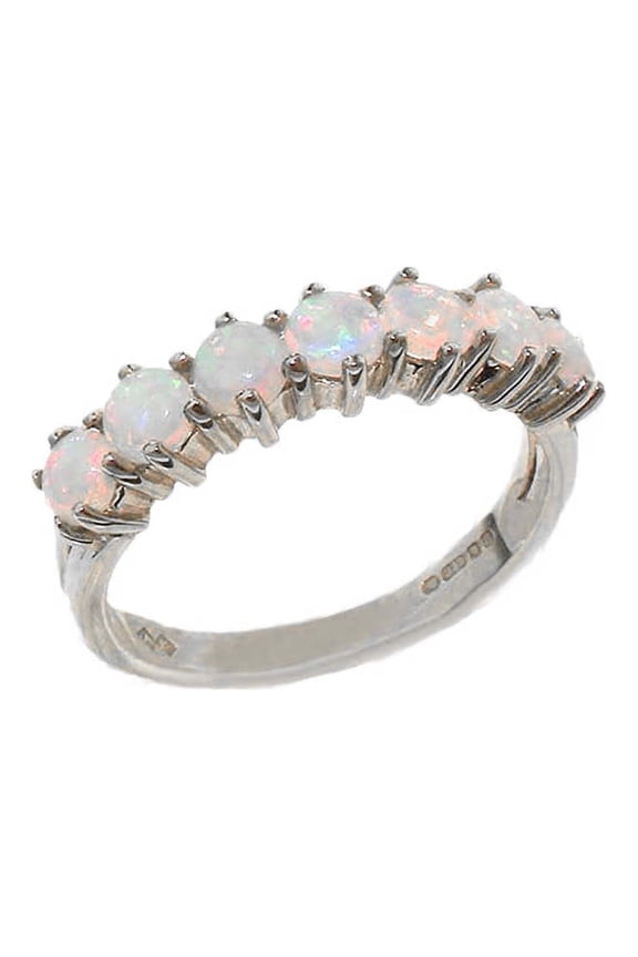 LBG Solid Hallmarked Sterling Silver Real Genuine Opal Eternity Band Ring - Size 12